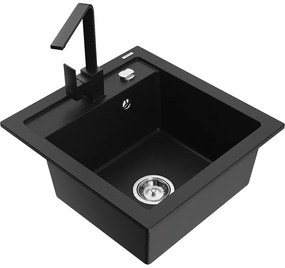 Mexen Vito, 1-komorový granitový drez 520x490x210 mm, čierna batéria Rita, čierna, 6503-77-670300-70
