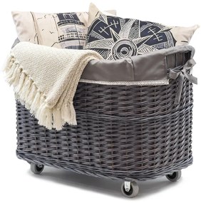 Pletený košík na kolieskach s látkou Teker III.š. 67 x hl. 47 x v. 47/50(cm)