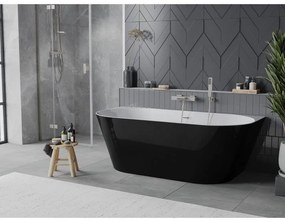 Mexen Oval Slim, voľne stojaca vaňa ku stene, 170 x 80 cm, biela-čierna, oceľový prepad, 52661708075-97