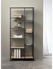 Čierna/v prírodnej farbe knižnica v dekore duba 80x180x35 cm Altino – Unique Furniture
