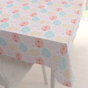 Biante Veľkonočný teflónový obdĺžnikový obrus TF-106 Farebné kraslice na bielom 140x220 cm