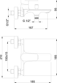 Invena Rikia, nástenná vaňová batéria, čierna matná, INV-BW-24-104-A