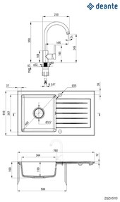 Deante ZQZVA113 - Kuchynský drez ZORBA 76x44 cm + granitová batéria
