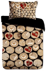 Gipetex Natural Dream 3D talianská obliečka 100% bavlna Catasta Tronchi - polienka&srdce - 140x220 / 70x90 cm