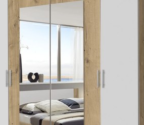 Šatníková skriňa s otočnými dverami Nora, 225 cm, doskový dub/biela