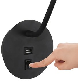 Brilagi - LED Flexibilná nástenná lampa s USB portom MAYA LED/3W/230V čierna