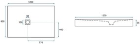 Rea Black Stone, sprchová vanička z minerálneho kameňa 120x80x3,5 cm + sifón, čierna, REA-K9602