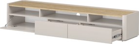TV stolík Elivo 200 cm s dvoma zásuvkami - kašmír / olejovaný dub