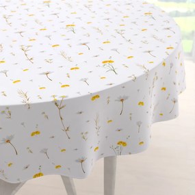 Biante Bavlnený okrúhly obrus Sandra SA-497 Žlté bylinky na bielom Ø 150 cm