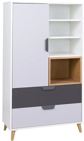 Regál Joker 5 Biely/Grafit/Šedá/Dub Lefkas