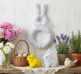 Žltá závesná plastová dekorácia králik - 11*5*14 cm