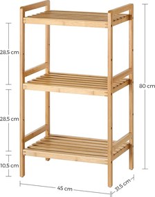 Bambusový regál s 3 úrovňami, prírodná farba
