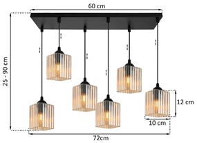 Závesné svietidlo Riffle Square, 6x medové sklenené tienidlo, b