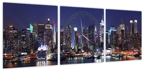 Obraz - Osvetlené New Yorské mrakodrapy (s hodinami) (90x30 cm)