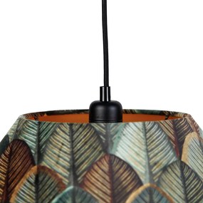 Závesná lampa čierna s dvojitým zamatovým tienidlom s dizajnom listov a béžovou farbou 2-svetlá - Cava Luxe