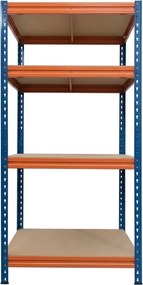 Kovové regály BULLRACK RIVET PRO 200x120x45 DTD drevotrieska 4 úrovne modro-oranžová