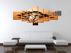 Gario Obraz s hodinami Nádherná africká krajina - 7 dielny Rozmery: 210 x 100 cm