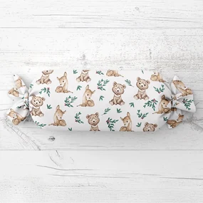 Biante Detský vankúš valec bonbon Sandra SA-470 Medvedíky a srnčekovia na bielom 15x40 cm