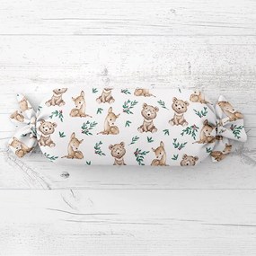 Biante Detský vankúš valec bonbon Sandra SA-470 Medvedíky a srnčekovia na bielom 15x60 cm