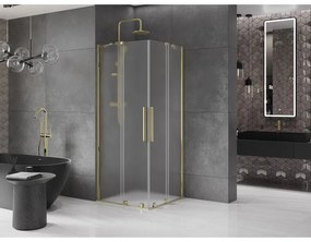 Mexen Velar Duo, sprchový kút s posuvnými dverami 80 x 80 cm, 8mm sklo námraza, zlatá lesklá, 871-080-080-32-50
