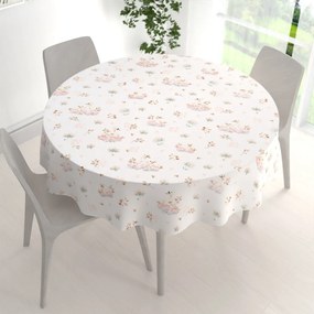 Biante Bavlnený okrúhly obrus Sandra SA-610 Labute medzi leknami na bielom Ø 50 cm