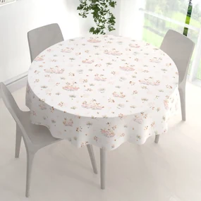 Biante Bavlnený okrúhly obrus Sandra SA-610 Labute medzi leknami na bielom Ø 80 cm