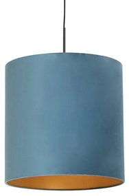 Závesná lampa s velúrovým odtieňom modrá so zlatou 40 cm - Combi
