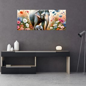 Obraz - Slonia mama, akvarel (120x50 cm)