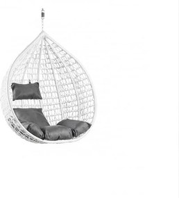 Biele závesné kreslo KOKON bez stojanu, sivý vankúš