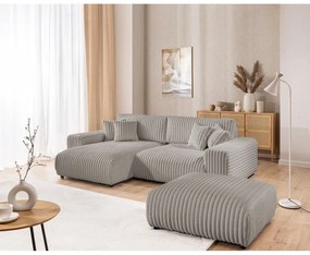 Svetlosivá menčestrová rozkladacia/s úložným priestorom rohová pohovka (ľavý roh) Sarina – Ropez