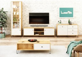 Vysoká vitrína Bilbao, dub artisan/biela