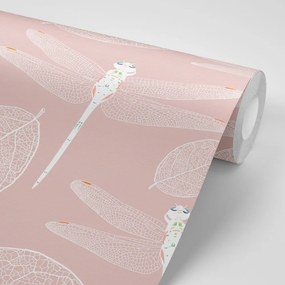 Tapeta lietajúce vážky v ružovom - 75x1000 cm