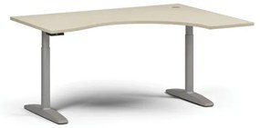 Výškovo nastaviteľný stôl OBOL, elektrický, 675-1325 mm, ergonomický pravý, doska 1600x1200 mm, sivá zaoblená podnož, breza