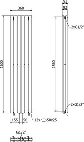 Mexen Dallas, vykurovacie teleso 1600 x 360 mm, 1039 W, čierna, W214-1600-360-00-70