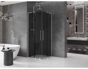 Mexen Velar L Duo, sprchový kút s posuvnými dverami 80 x 80 cm, 8mm šedé sklo, brúsená oceľ, 871-080-080-02-43-97