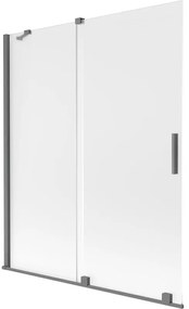 Mexen Velar, 2-krídlová posuvná vaňová zástena 140 x 150 cm, 8mm sklo námraza, brúsený grafit, 896-140-000-31-95