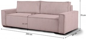 Trojmiestna pohovka s taburetom SMART SET, svetlo ružová