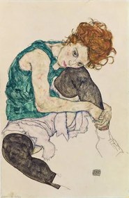 Schiele, Egon - Umelecká tlač Seated Woman with Bent Knees, 1917, (26.7 x 40 cm)