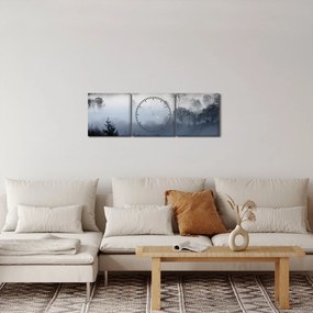 Obraz hmly nad lesom (s hodinami) (90x30 cm)