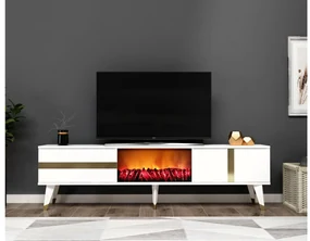 TV stolík/skrinka s krbom Vekika 3 (biela + zlatá) . Vlastná spoľahlivá doprava až k Vám domov. 1095529