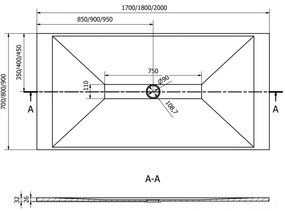 Mexen Toro, SMC obdĺžniková sprchová vanička 180 x 90 cm, biela, zlatá krytka, 43109018-G