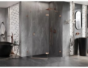 Mexen Lunar, päťuholníkový sprchový kút s pravým sklonom 100 x 80 cm, 8mm číre sklo, profil medená matná, 831-100P-080L-65-00-P