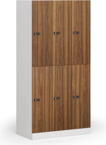 Šatníková skrinka S1 s úložnými boxmi, 6 boxov, 1850 x 900 x 500 mm, demont, mechanický kódový zámok, laminované dvere, orech