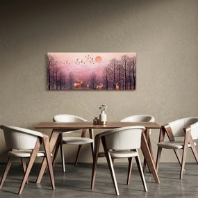 Obraz - Jelene v žiare zapadajúceho slnka (120x50 cm)