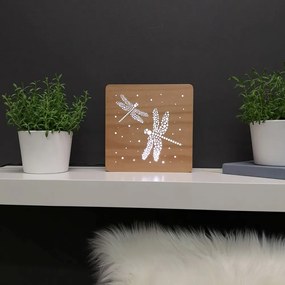 AMADEA Drevená lampička s motívom vážky, veľkosť 20 cm, s LED osvetlením s trafom na 12V
