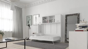 Maxima House Posteľ schovaná v skrini, horizontálna, 140H, s nadstavcom, biely lesk skladacie