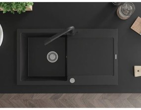 Mexen Leo, drez granitový 900x500x190 mm, 1-komorový a čierna batéria Duero, čierna, 6501-77-671600-70