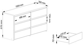 Komoda CL 100 cm 6 zásuvek beton/bílá