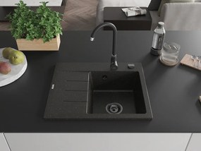 Mexen Ben, 1-komorový granitový drez 600x500x190 mm, pravý + čierny sifón, čierna-zlatá metalíza, 6523605000-75-B