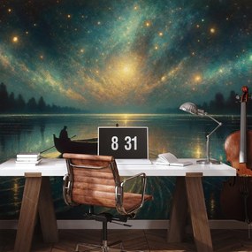 Tapeta nočné jazero pod hviezdnou oblohou
